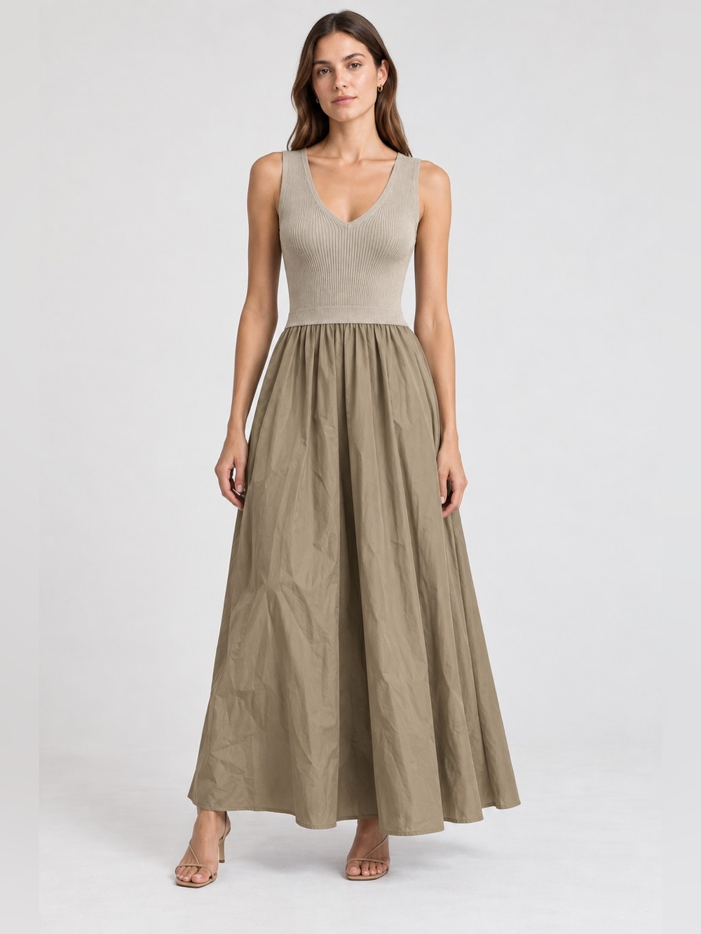 Ann Taylor Sleeveless Maxi Dress in Taupe
